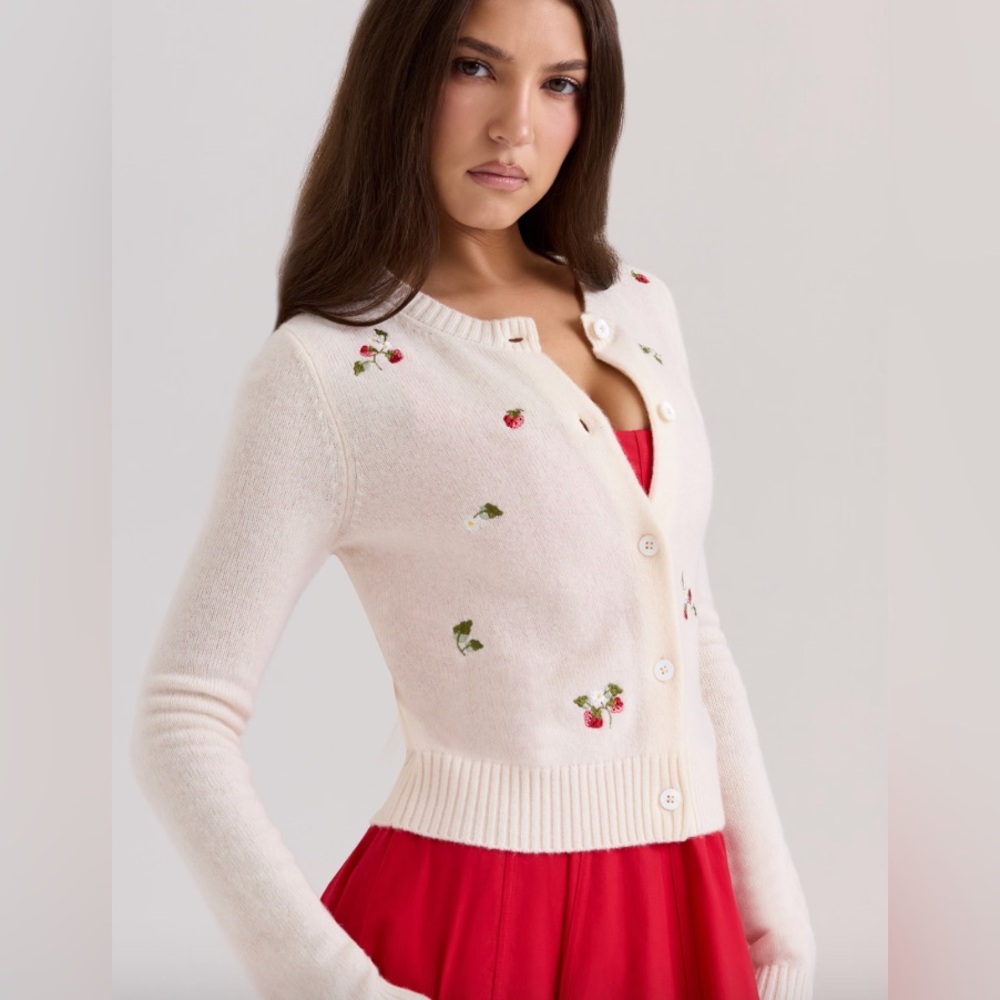 House of CB Cardigan Strawberry Sweater Cute Merino